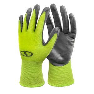 Sun Joe of Nitrile-Palm Reusable Green Gloves for Gardening, DIY Work, Cleaning, and More.