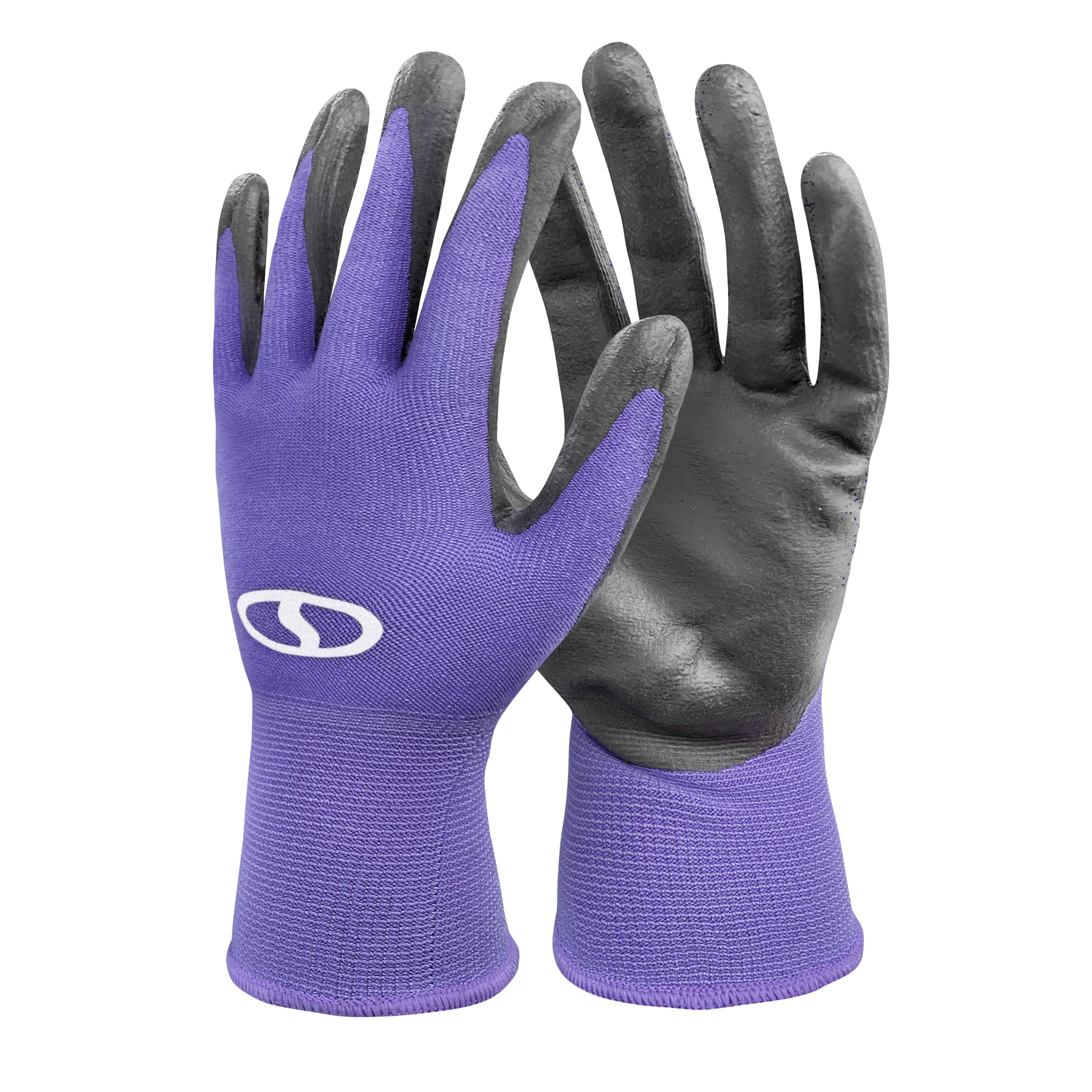 Sun Joe of Nitrile-Palm Reusable Purple Gloves for Gardening, DIY Work, Cleaning, and More.