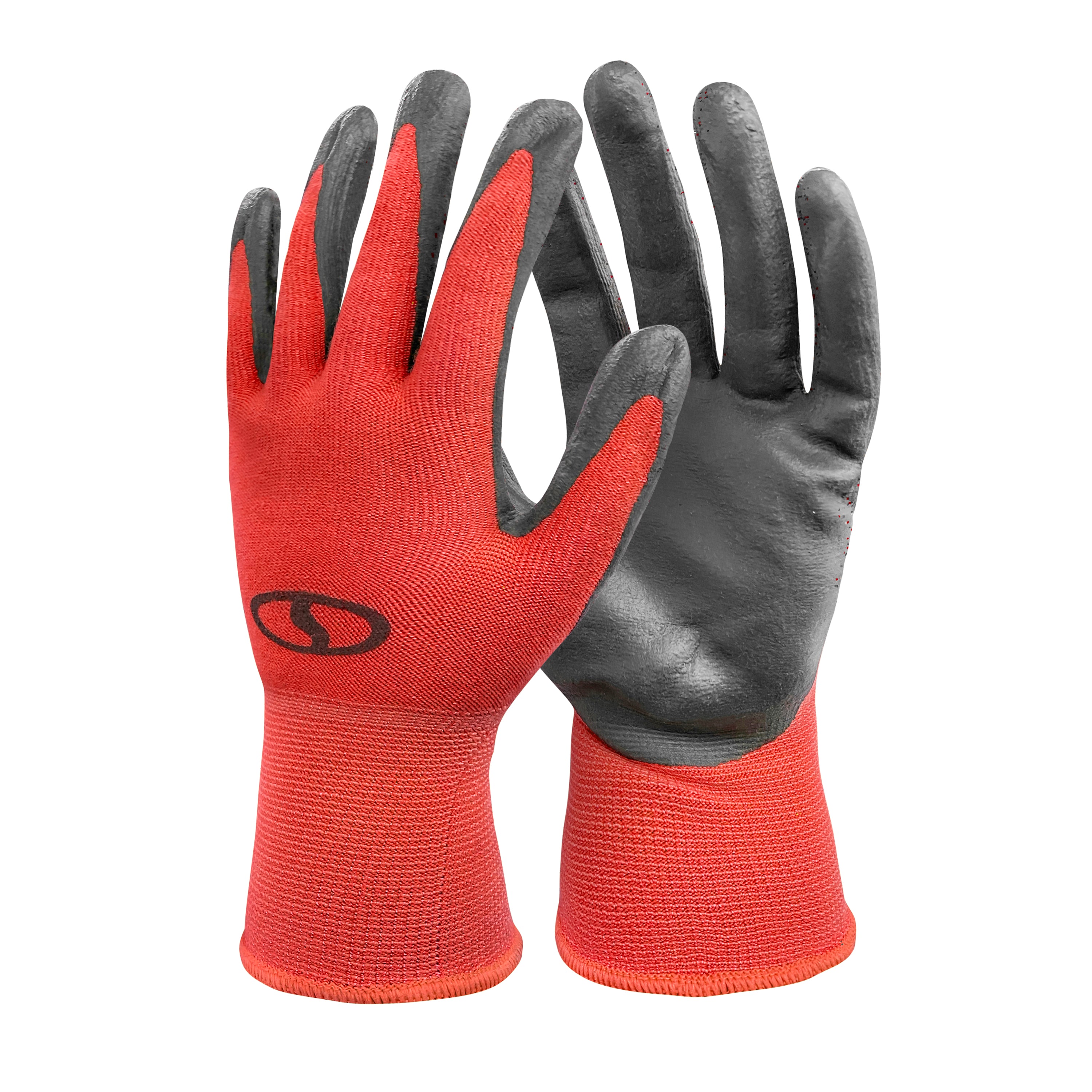 Sun Joe of Nitrile-Palm Reusable Red Gloves for Gardening, DIY Work, Cleaning, and More.