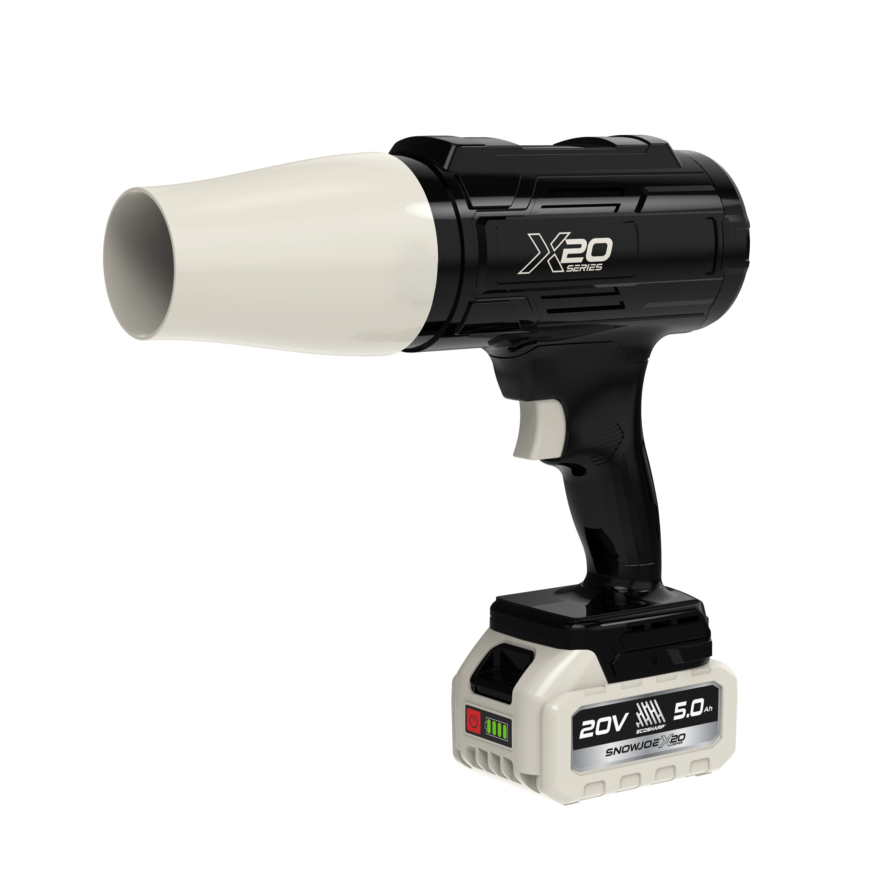 Sun Joe 20-Volt ECOSHARP Cordless X20 StormJet Handheld Turbo Blower  | 40 CFM | 5.0-Ah Battery + Charger (Black)