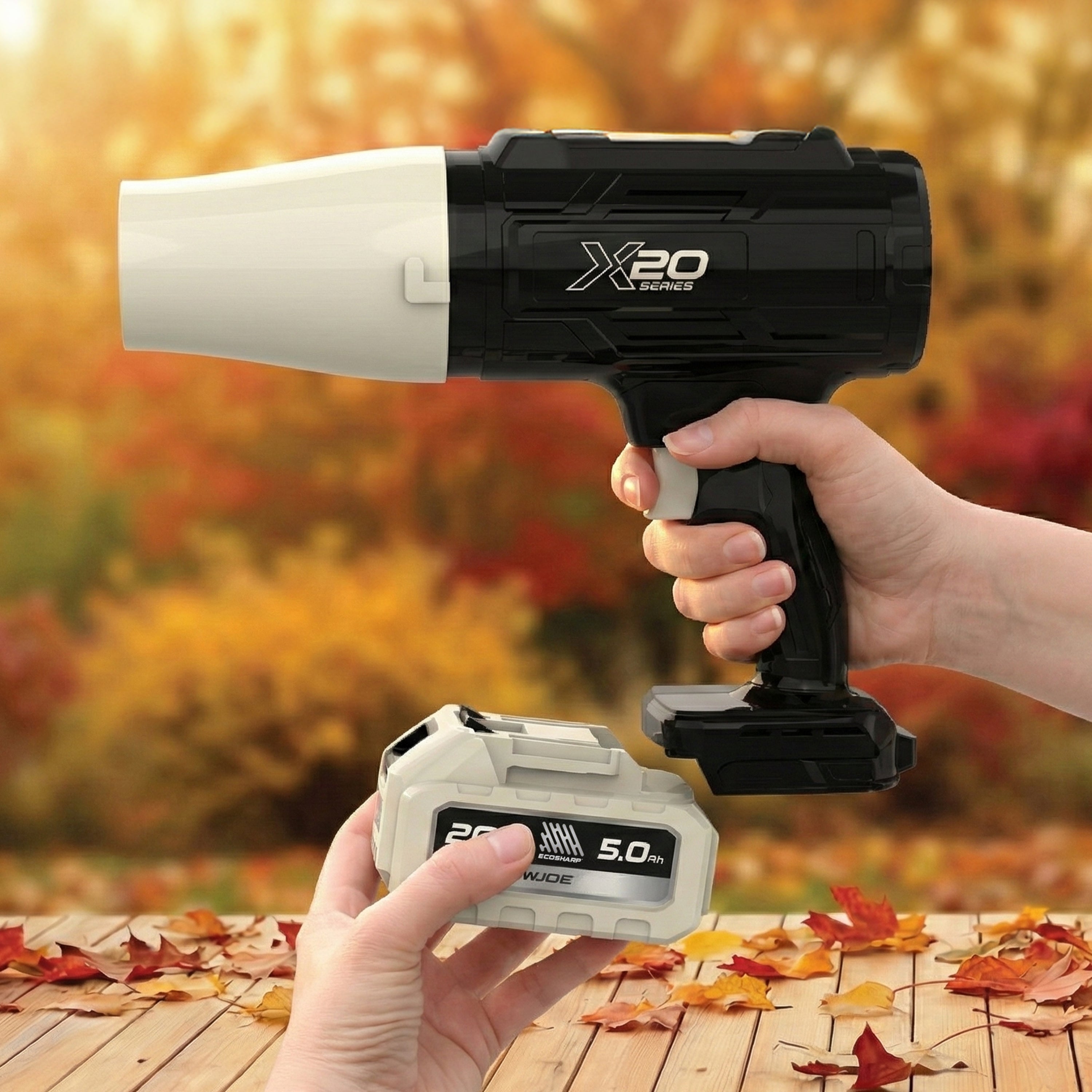 Sun Joe 20-Volt ECOSHARP Cordless X20 StormJet Handheld Turbo Blower  | 40 CFM | 5.0-Ah Battery + Charger (Black)