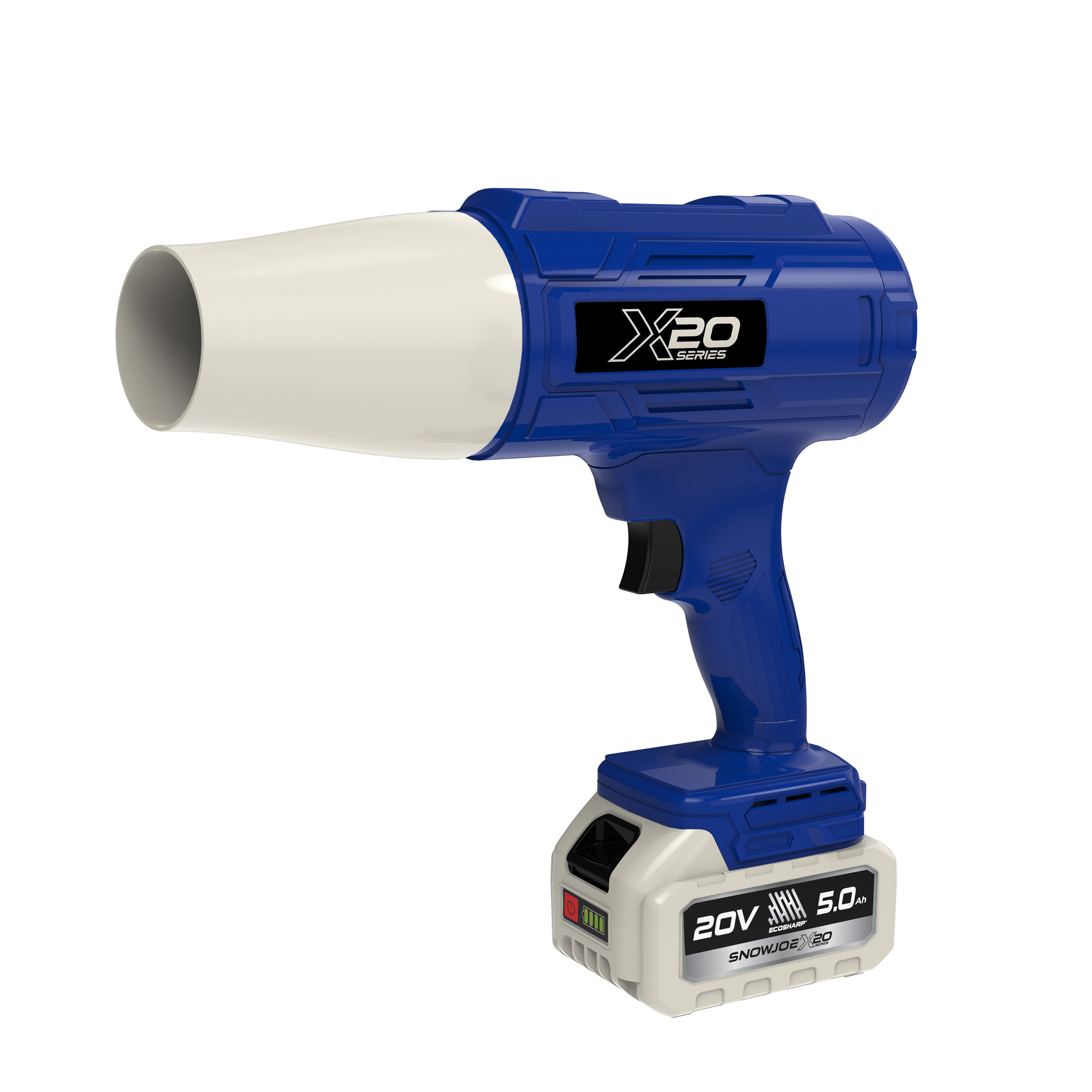 Sun Joe 20-Volt ECOSHARP Cordless X20 StormJet Handheld Turbo Blower  | 40 CFM | 5.0-Ah Battery + Charger (Blue)
