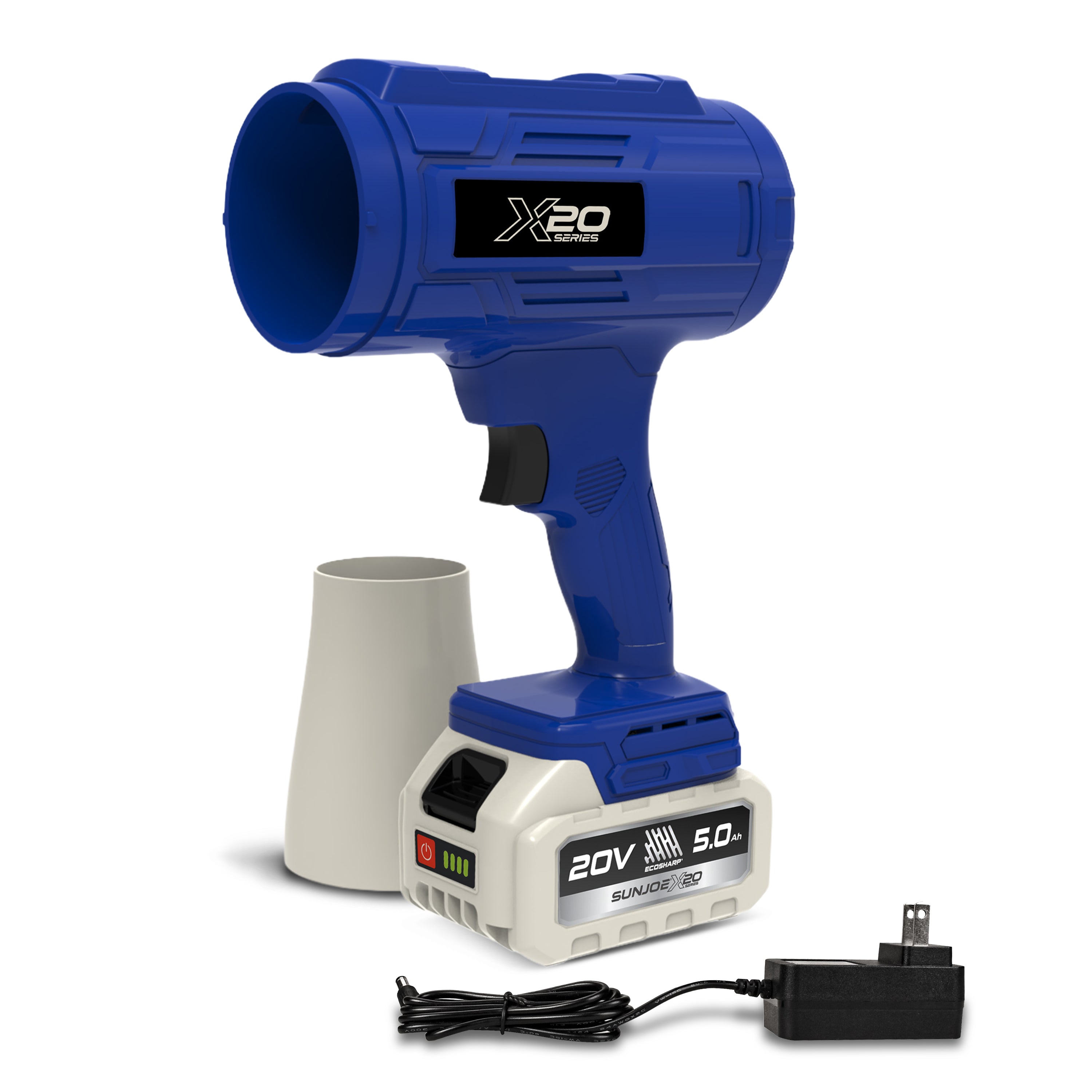 Sun Joe GO-SRMJET-5A-BLU Cordless Stormjet Turbo Blower | 40 CFM | 5.0-Ah Batteries + Charger (Blue)