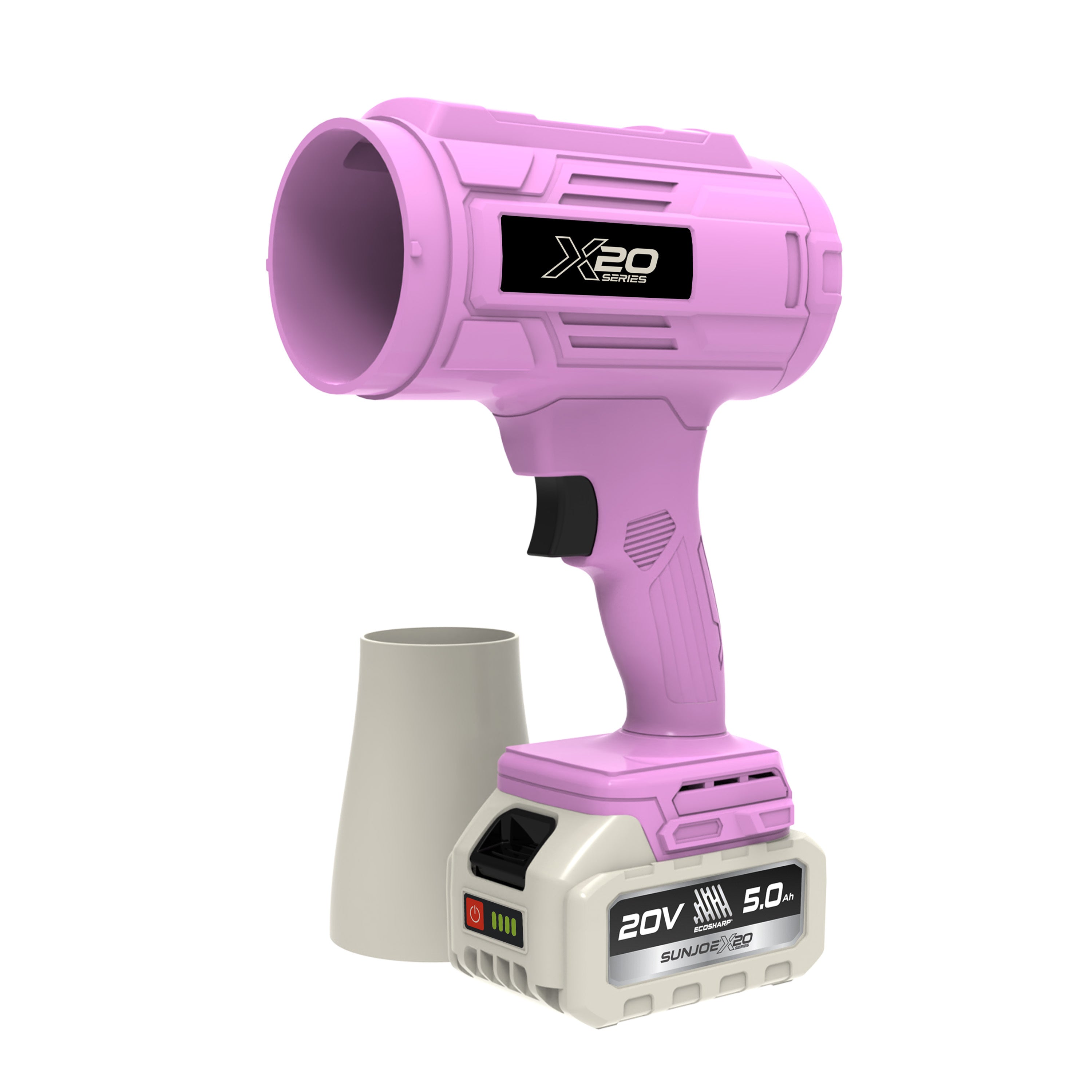 Sun Joe GO-SRMJET-5A-PNK 20-Volt ECOSHARP Cordless X20 StormJet Handheld Turbo Blower  | 40 CFM | 5.0-Ah Batteries + Charger (Pink)
