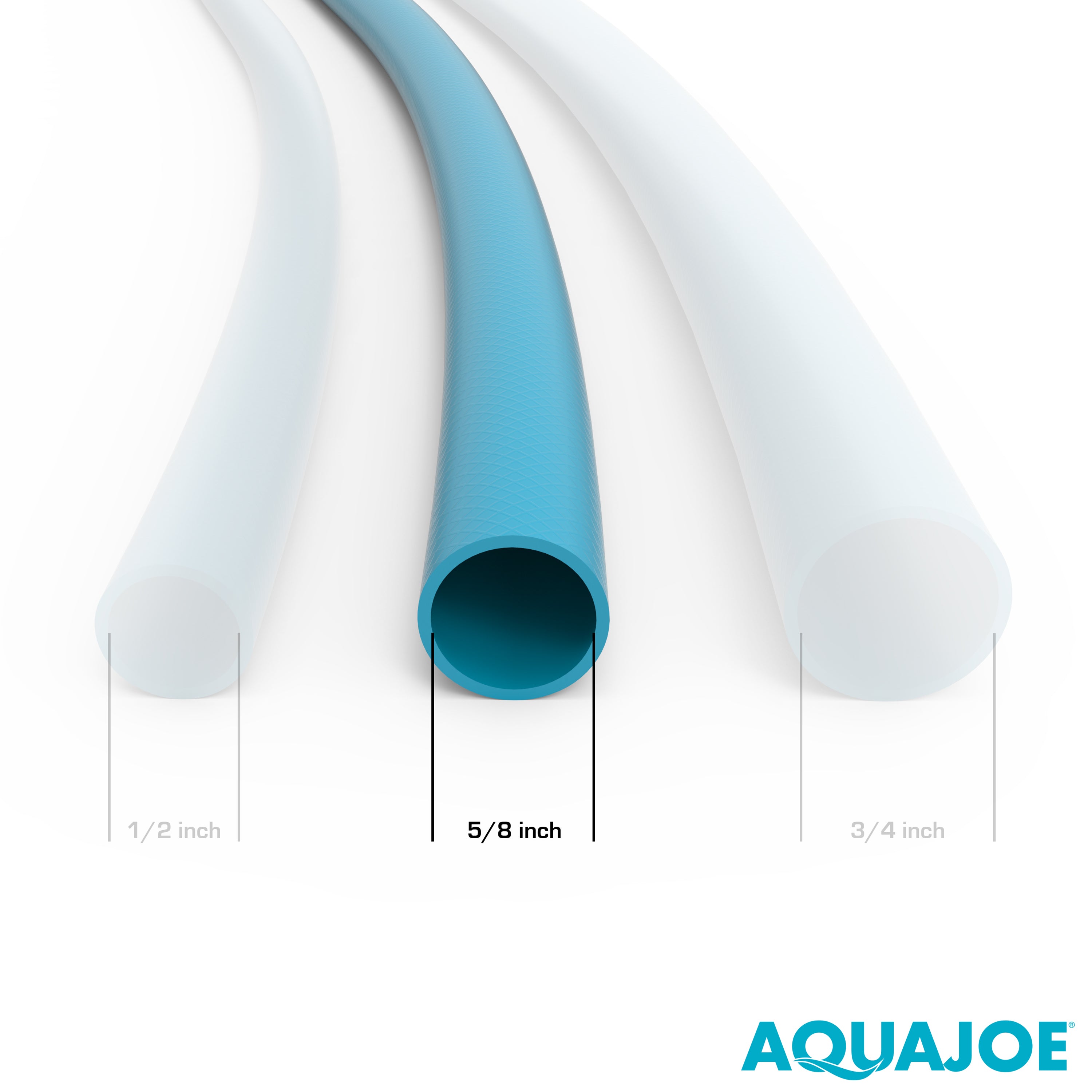 Infographic comparing the 5/8 diameter hose to the 1/2 inch and the 3/4 inch hoses.