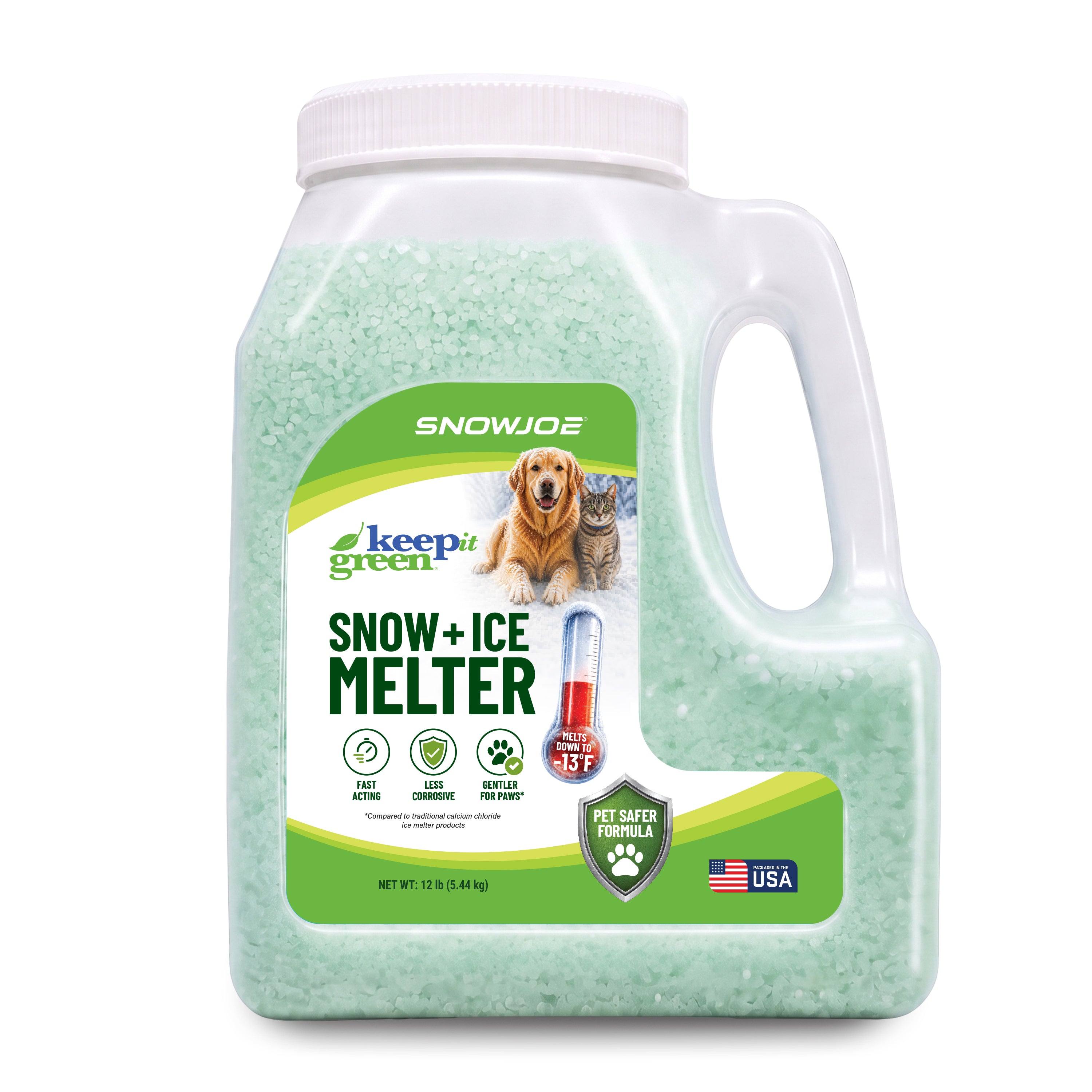 Snow Joe Keep it Green Pet-Safer Ice and Snow Melt and Deicer | 12-Lb. Jug | Melts Down To -10°F