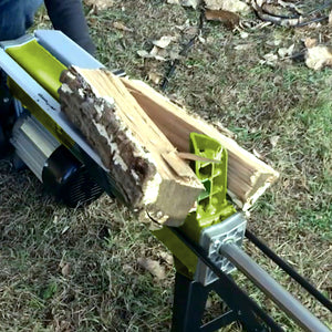 Sun Joe 5-ton Electric Log Splitter being used to split a log.