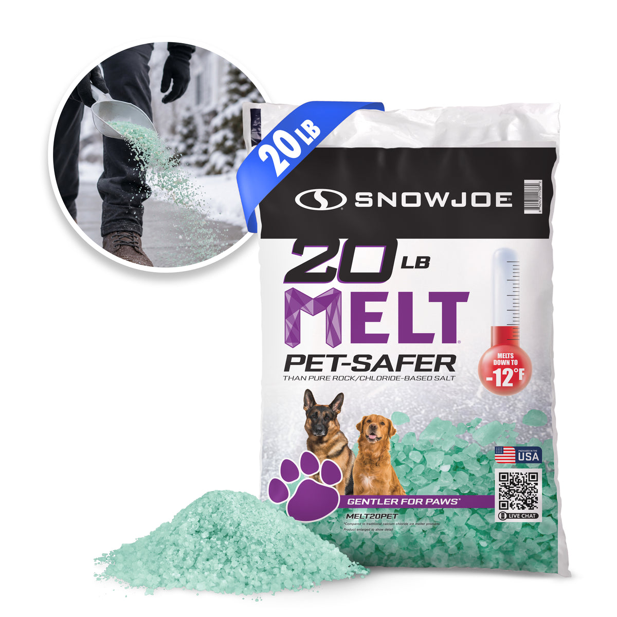 Snow Joe Pet-Safer Blend Premium Ice Melt | 20 Lb. Bag | Melts Down To -12°F