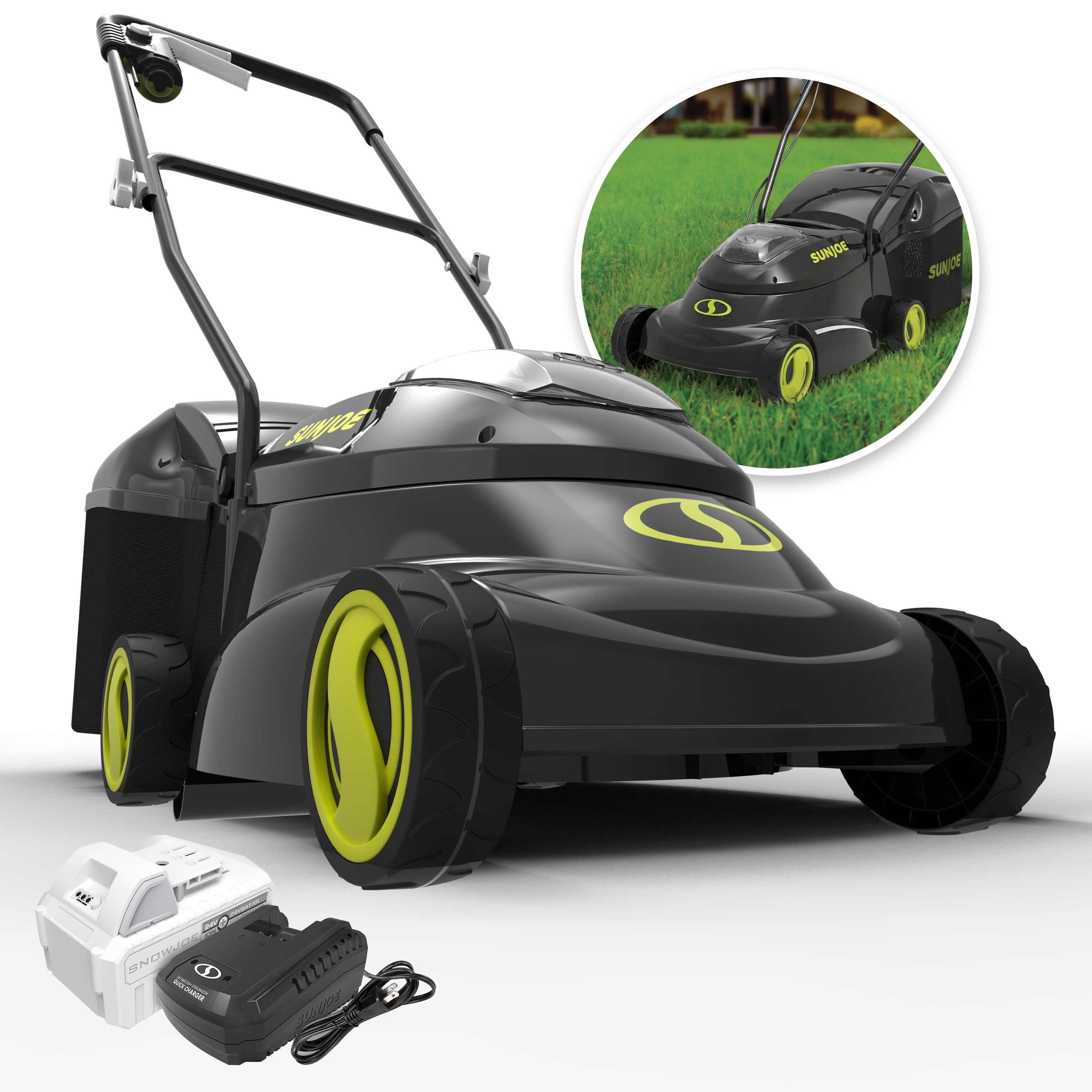 Sun Joe 24-Volt* IONMAX Cordless Brushless Lawn Mower Kit | 14-inch | W/ 5.0-Ah Battery + Charger