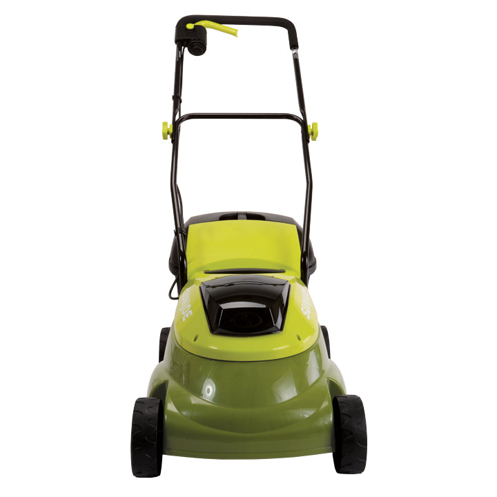 Front view of the Sun Joe 24-Volt Cordless 14-inch Lawn Mower.