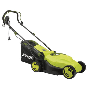 Angled view of the Sun Joe 12-amp 13-inch Electric Lawn Mower.