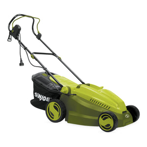 Left-angled view of the Sun Joe 12-amp 16-inch Electric Lawn Mower.