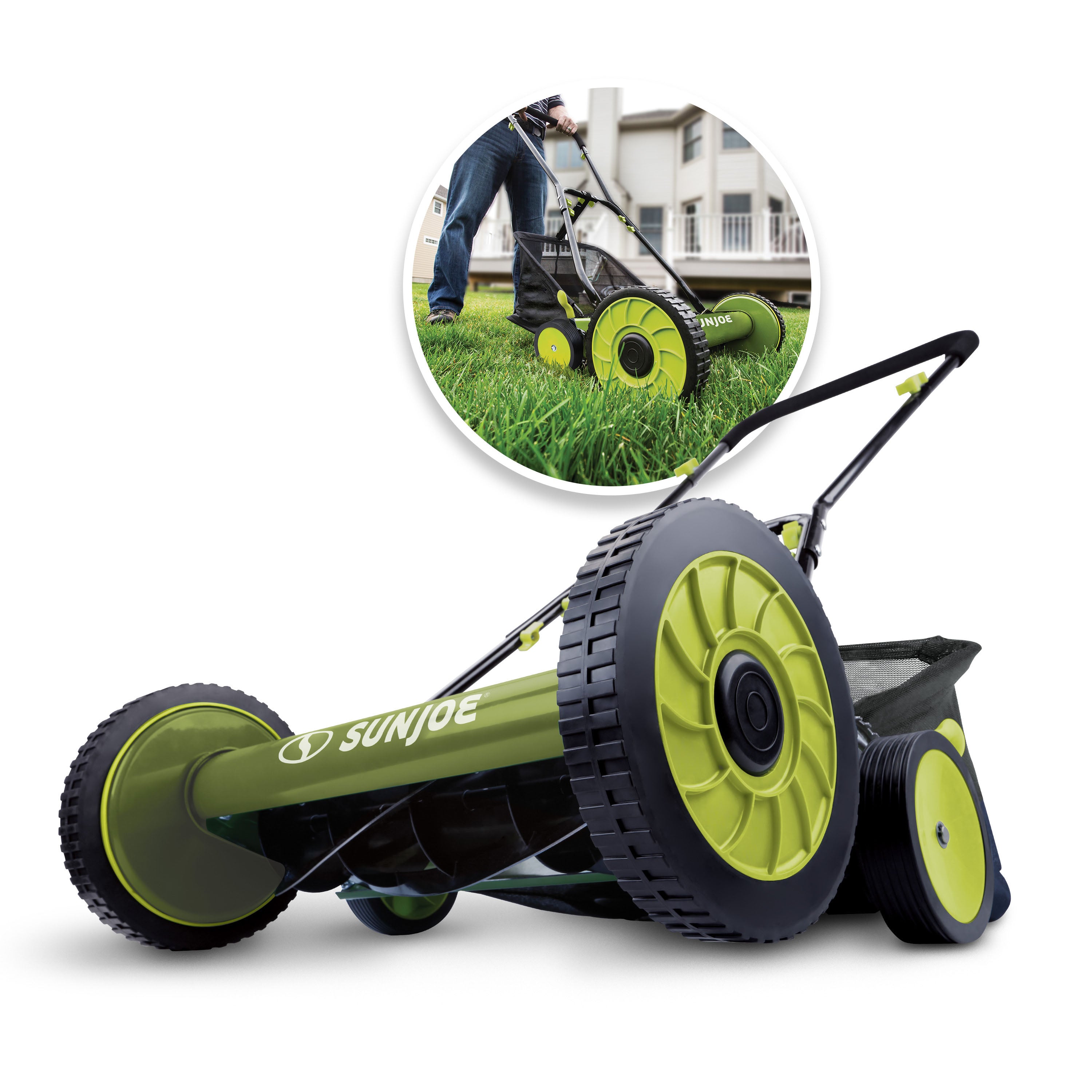 Sun Joe MJ501M Manual Reel Mower W/ Grass Catcher | 18-inch | 9-Position