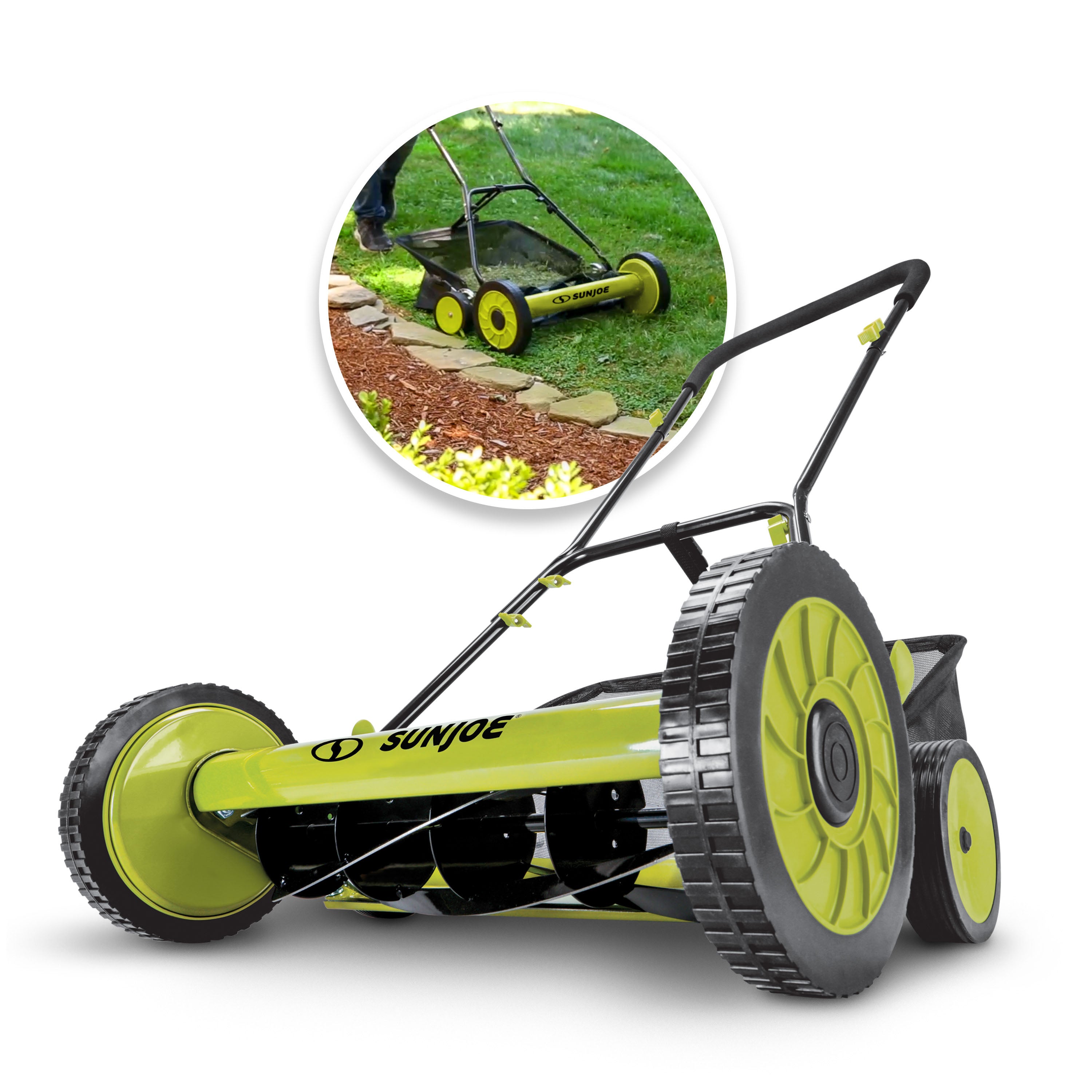 Sun Joe MJ502M Manual Reel Mower W/ Grass Catcher | 20-inch | 9-Position