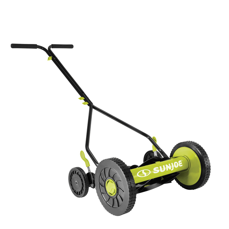 Angled view of the Sun Joe 14-inch Manual Reel Lawn Mower.