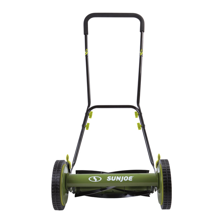 Front view of the Sun Joe 16-inch manual reel lawn mower.