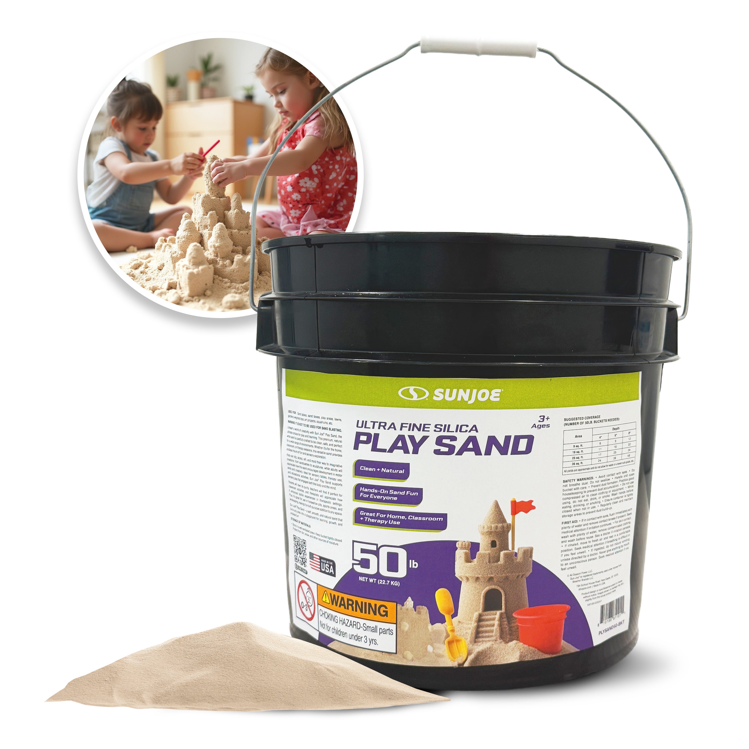 Sun Joe Ultra Fine Silica Play Sand | 50 Lb. Bucket