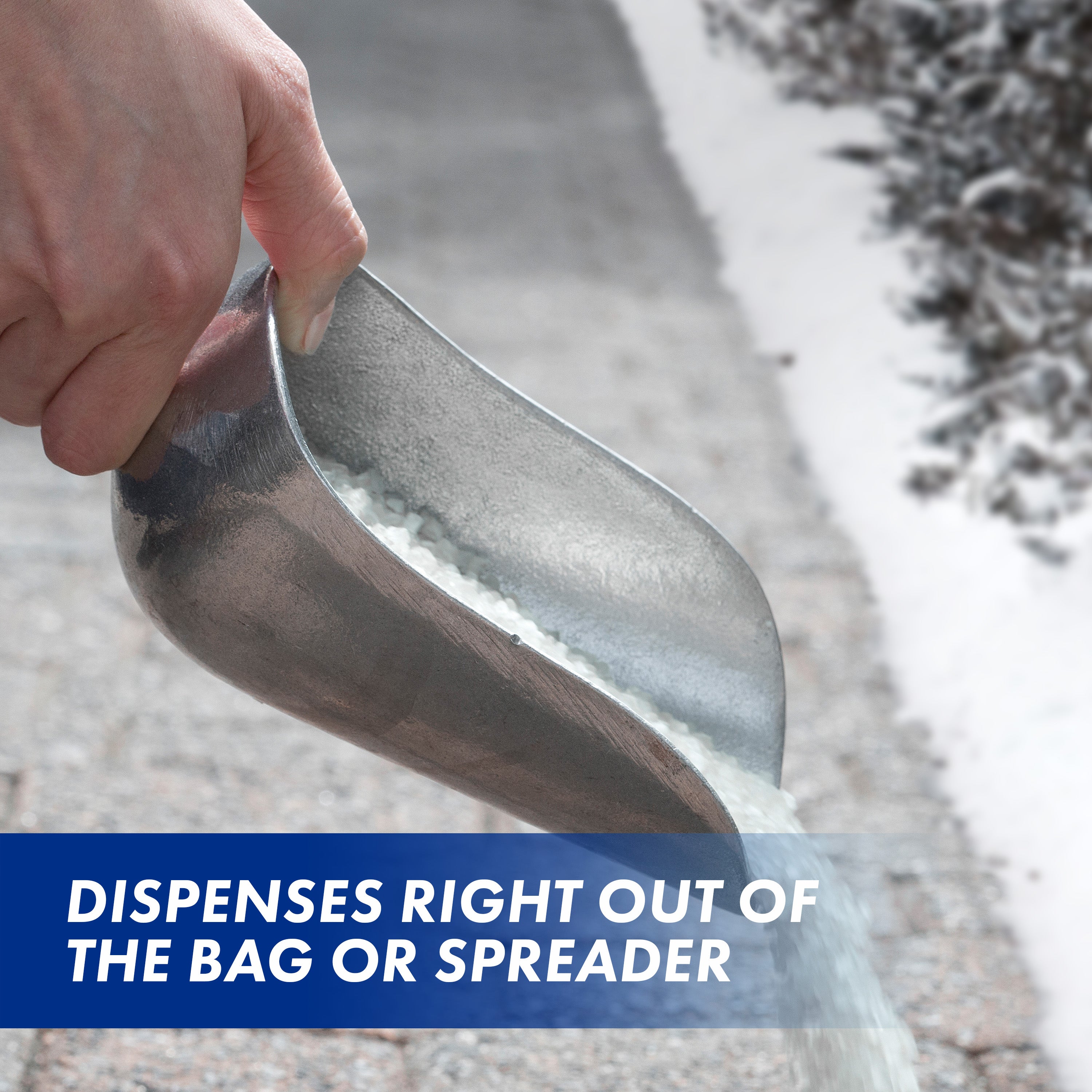 Dispenses right out of the bag or spreader.
