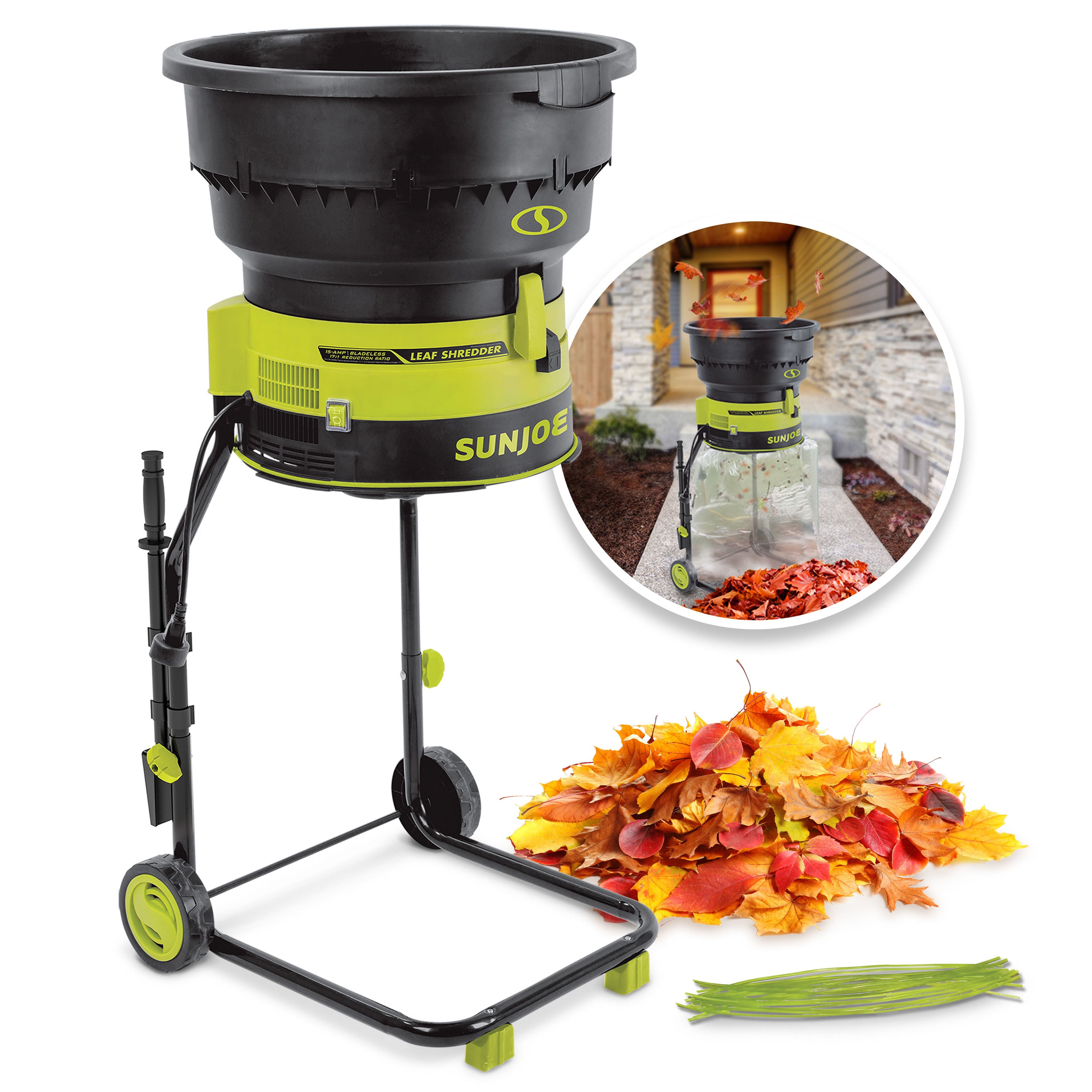 Sun Joe SDJ617E Bladeless Electric Leaf Mulcher + Shredder | 15 Amp | 8,000 RPM | Mulches Up To 55 Gallons of Leaves Per Minute