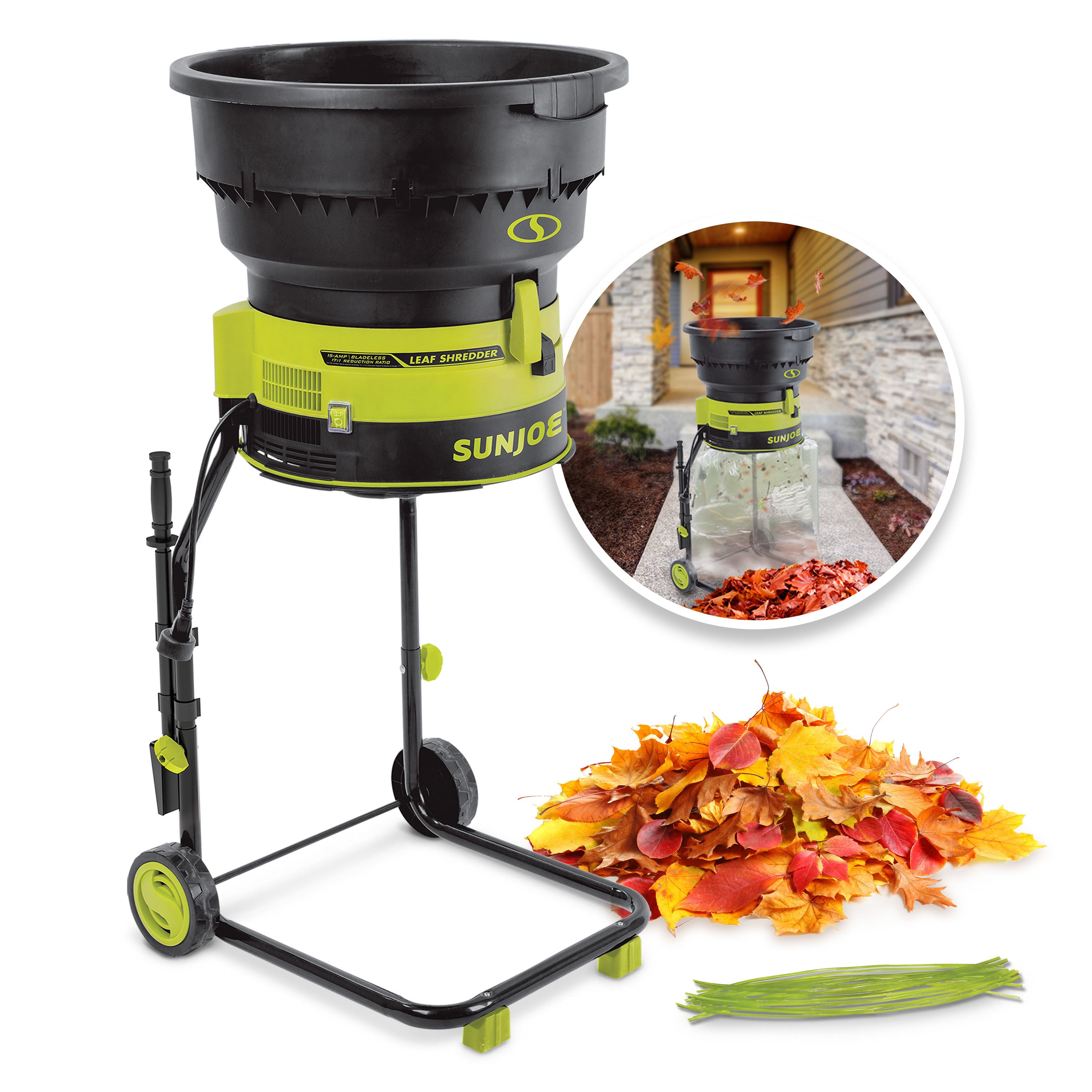 Sun Joe SDJ617E Bladeless Electric Leaf Mulcher + Shredder | 15 Amp | 8,000 RPM | Mulches Up To 55 Gallons of Leaves Per Minute