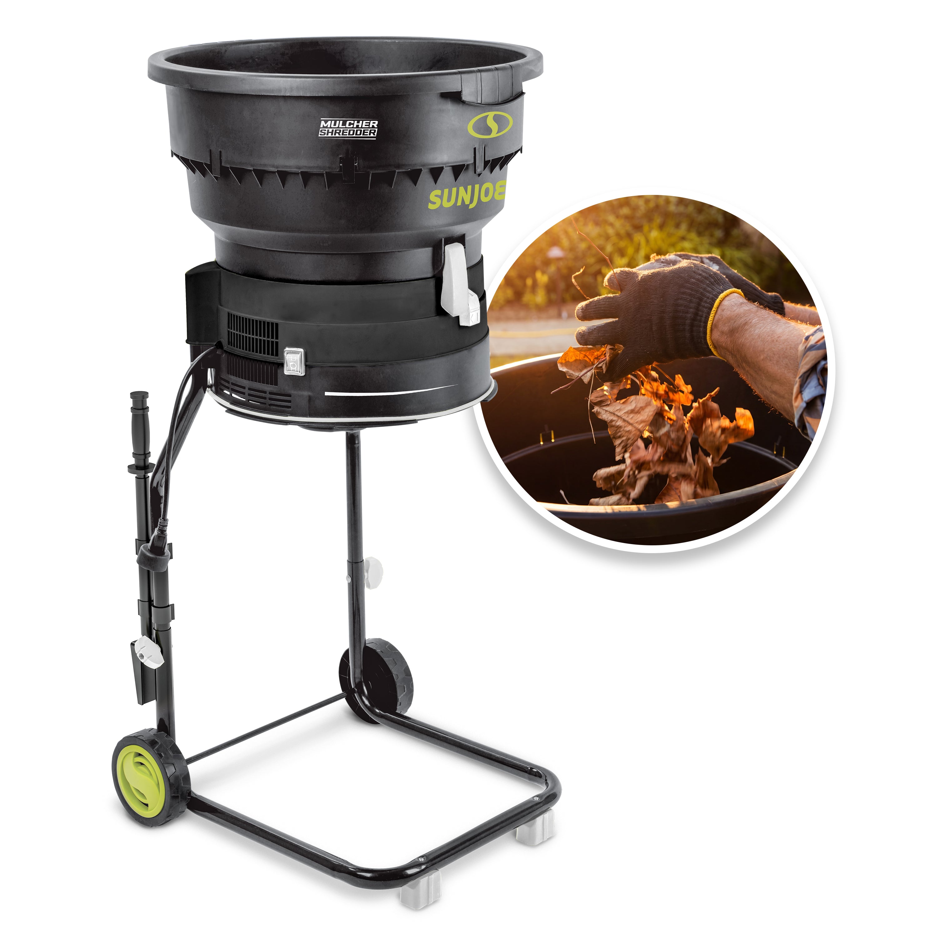Sun Joe Bladeless Electric Leaf Mulcher + Shredder | 15 Amp | 8,000 RPM | Mulches Up To 55 Gallons of Leaves Per Minute