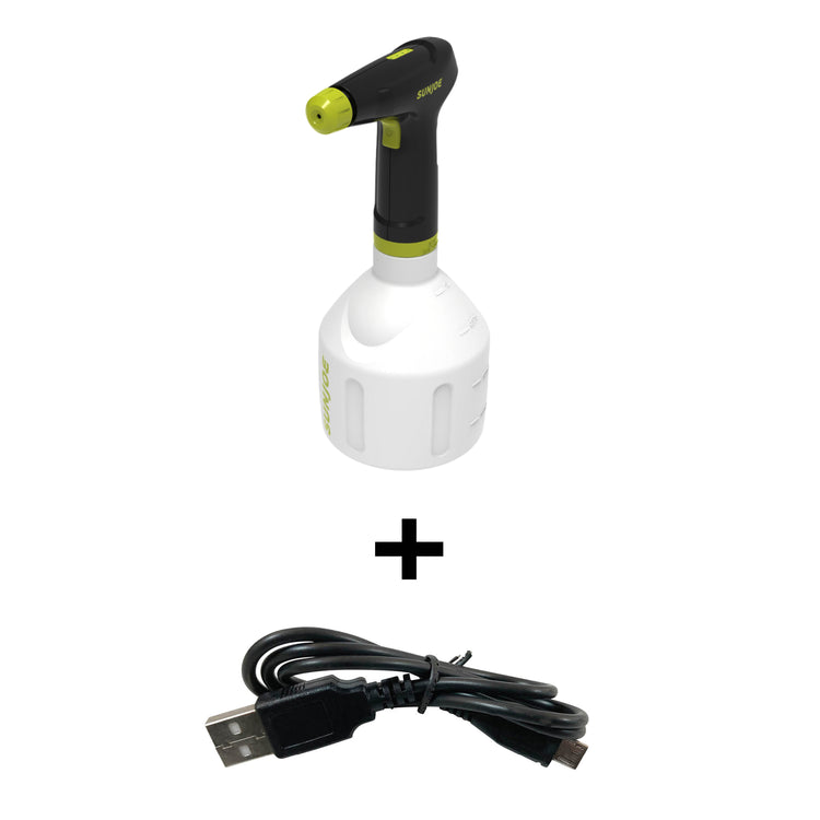 Sun Joe 3.7-volt 1-liter Hand Held Multi-Purpose Sprayer plus Universal USB Charging Cable.