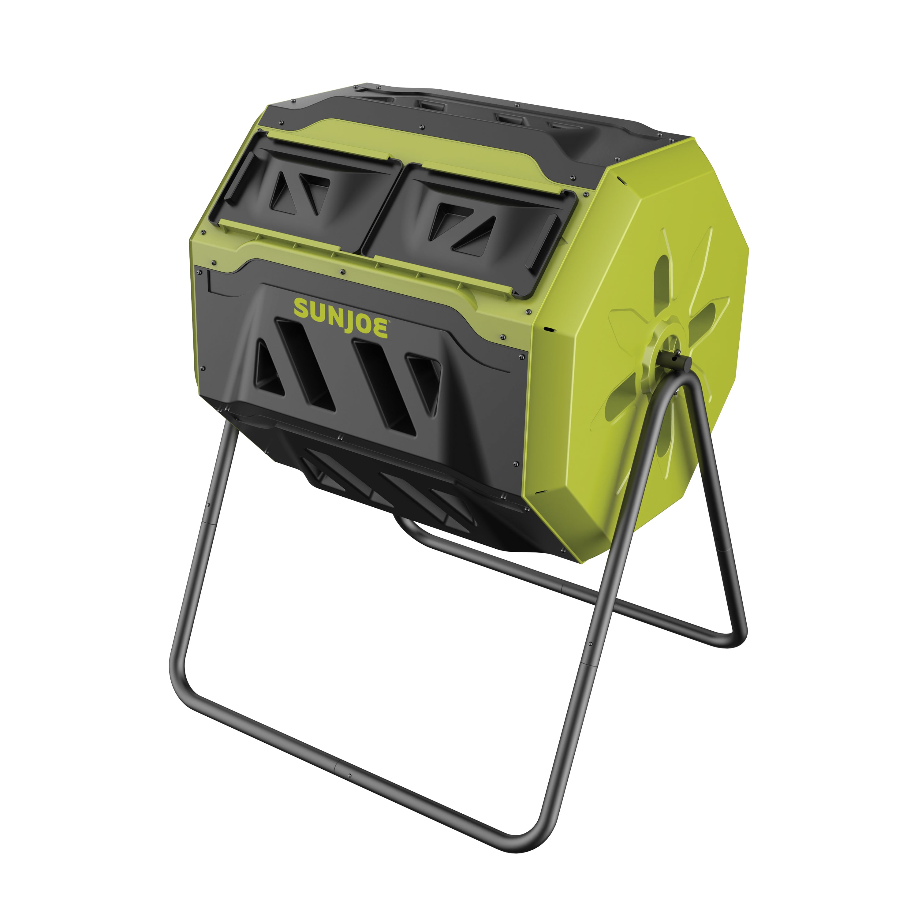 Sun Joe SJ-CMPS1 All-Season Outdoor Tumbling Composter | Dual Sliding Chamber | 42-Gallon | 2-10 Weeks | BPA-Free Material