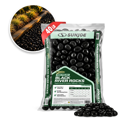 Sun Joe SJ-RK003-40 Premium High-Polish Black River Rocks