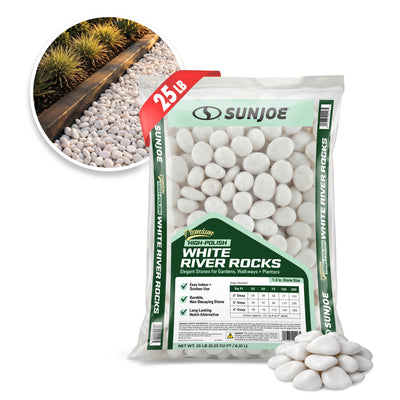 Sun Joe SJ-RK004-25 Premium High-Polish White River Rocks