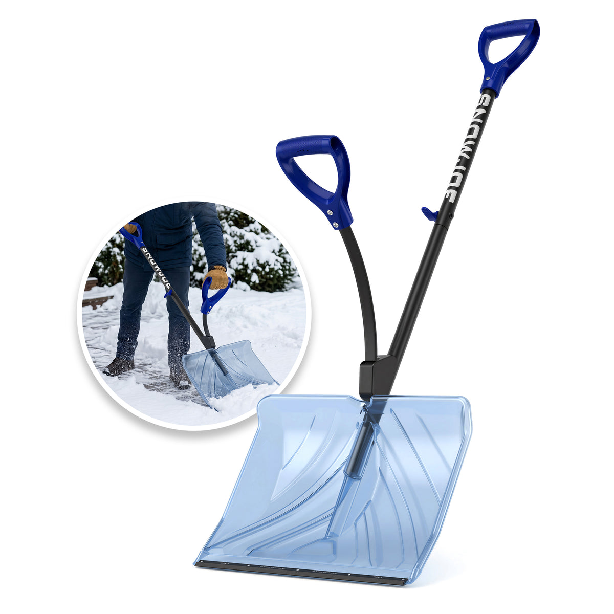 Snow Joe Shovelution SJ-SHLV02 Strain-Reducing Shatter-Resistant Polycarbonate Snow Shovel W/ Spring Assisted Handle | 18-inch