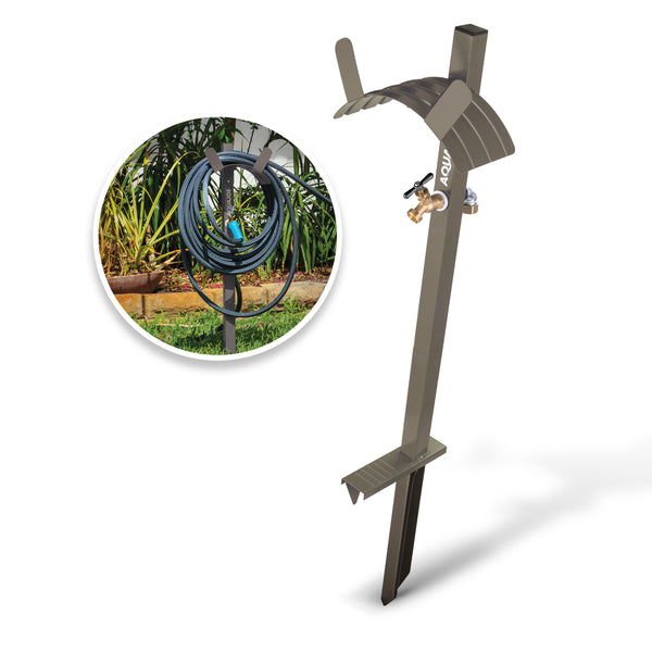 Aqua Joe SJ-SHSBB-TAN Garden Hose Stand W/ Brass Faucet | Stores Up To
