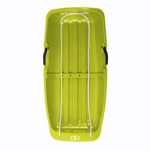 Top view of the Snow Joe 34-inch green-colored kids snow sled.