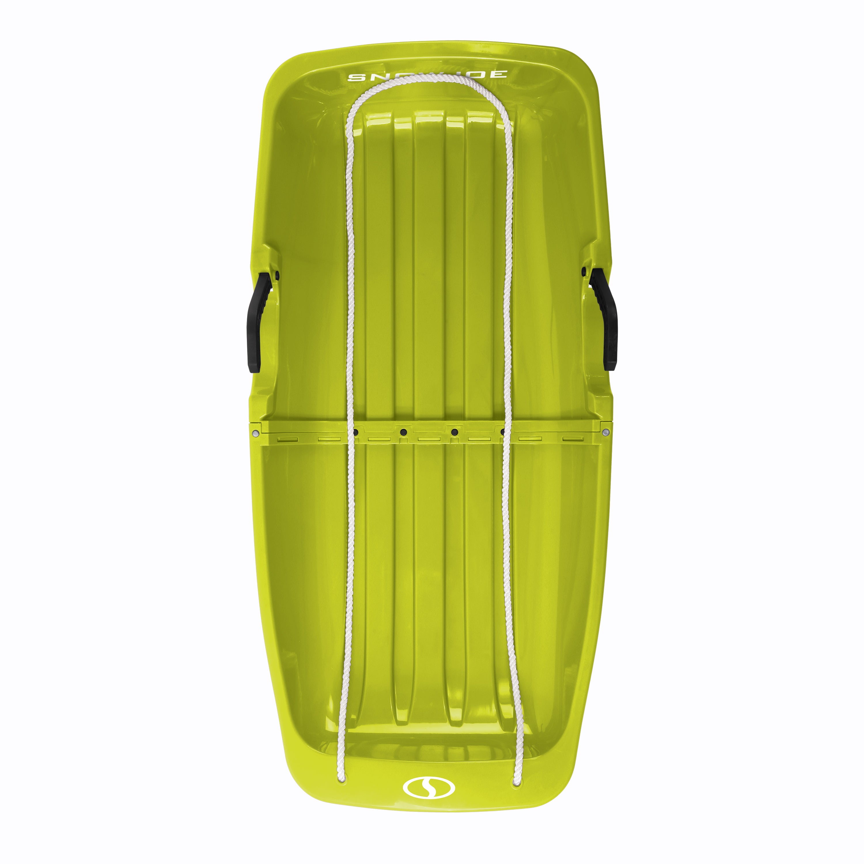 Top view of the Snow Joe 34-inch green-colored kids snow sled.