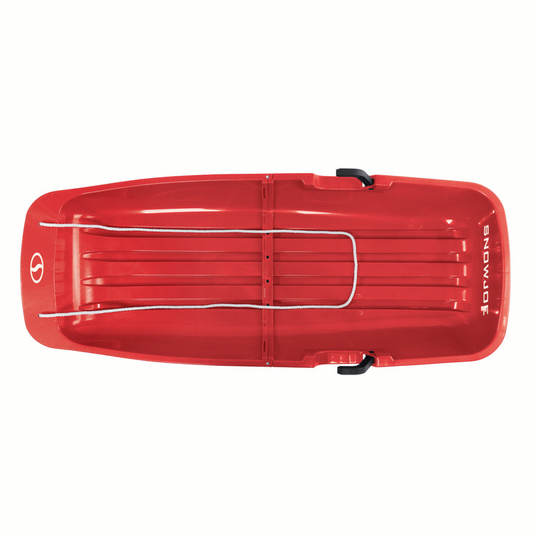 Top view of the Snow Joe 48-inch red-colored kids snow sled.