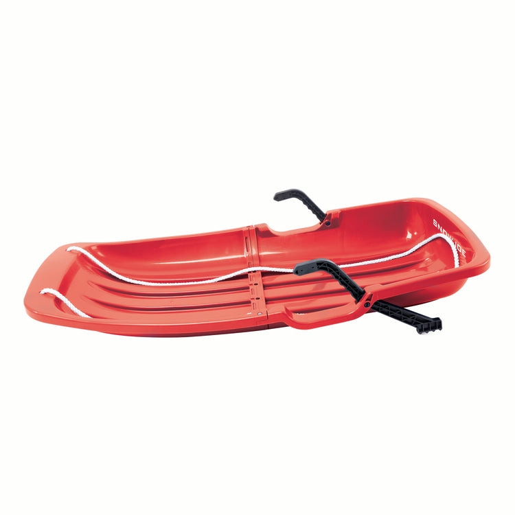 Side view of the Snow Joe 48-inch red-colored kids snow sled.