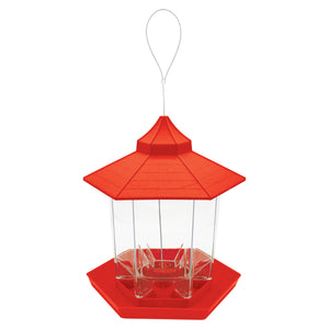 Sun Joe red hexagonal Wild Bird Hanging Feeder.