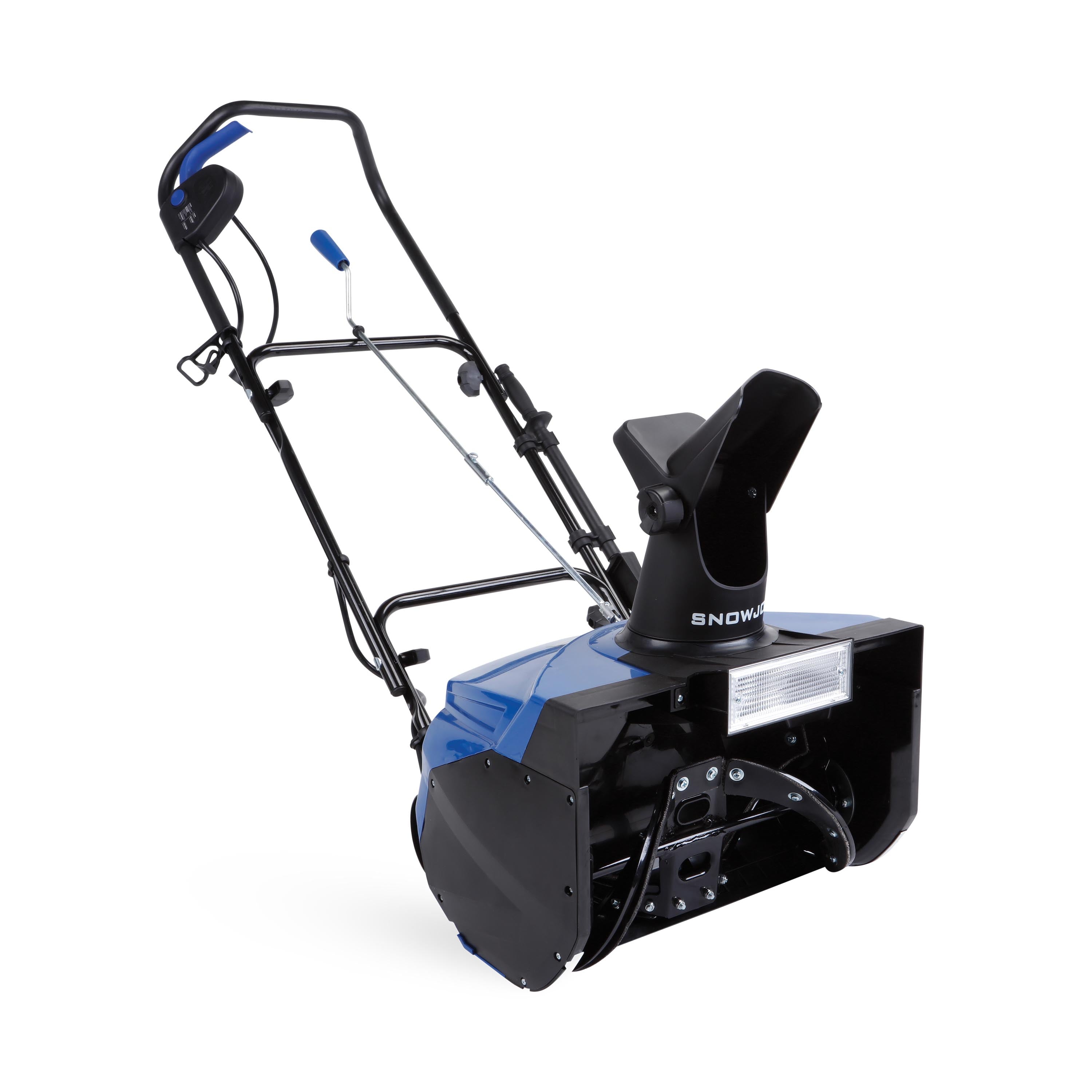 Angled view of the Snow Joe 15-amp 18-inch electric single-stage snow thrower.