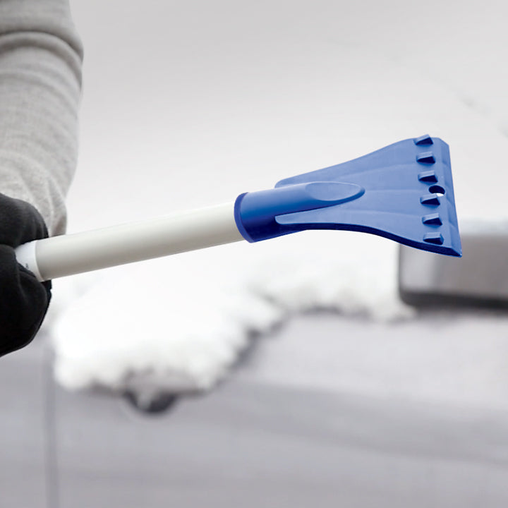 Close-up of the ice scraper on the Snow Joe Snow Broom and ice scraper.