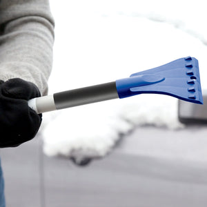 Ice scraper on the one end of the Snow Joe 19-inch 2-In-1 Telescoping Snow Broom and Ice Scraper.