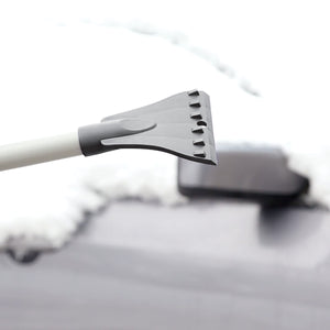 Close-up of the ice scraper on the Snow Joe 19-inch 2-In-1 Telescoping gray Snow Broom and Ice Scraper.