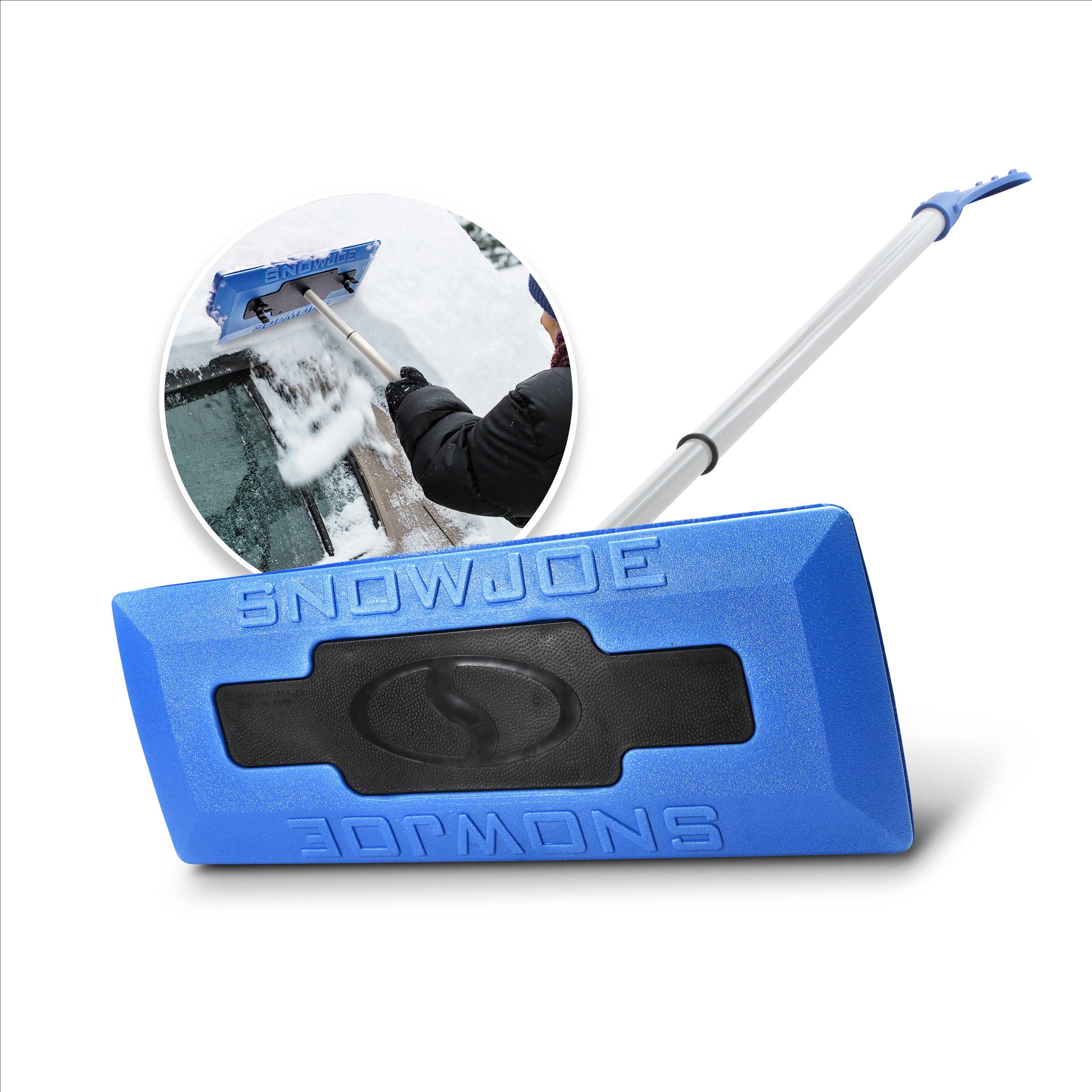 Snow Joe SJBLZD-PRX The Original 2-In-1 Telescoping Snow Broom + Ice Scraper PRX Edition | No-Scratch Foam Head, Closed Cell Foam for No Water Absorption | 18-Inch Foam Head