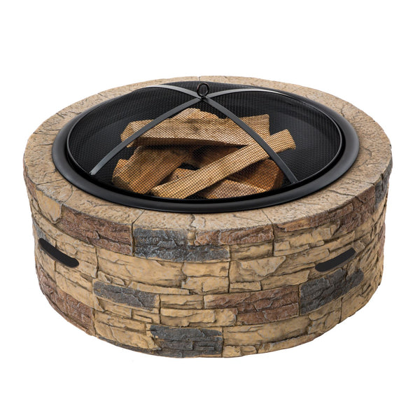 Sun Joe Fire Joe 35-Inch Cast Stone Fire Pit – SJFP35-STN