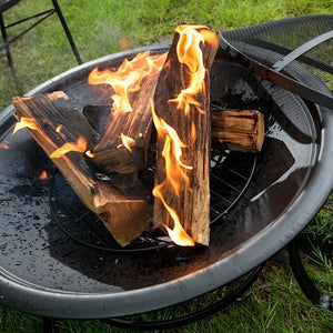 Wood burning in the Sun Joe 30-Inch Round Steel Fire Pit.