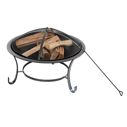 Sun Joe 30-Inch Round Steel Fire Pit with Dome Screen and Poker.