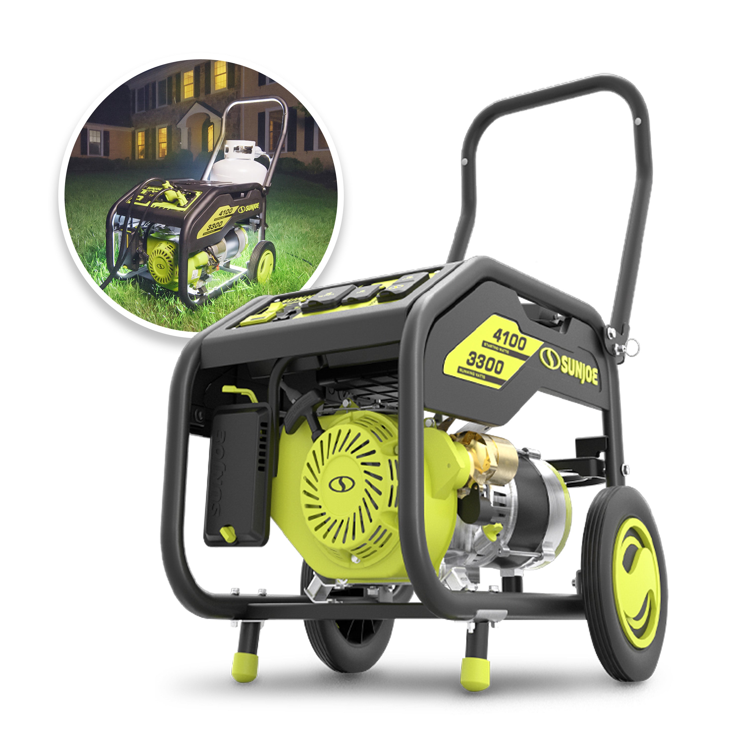 Power Joe SJG4100LP-TV1 Portable Propane Generator | Push-Button Electric + Recoil Start | Power Cooling System | 4100 Starting Watt | 3300 Running Watt | W/ Cover, Extension Cord, Magnetic DipStick, 24V 2.0-Ah Battery and Charger