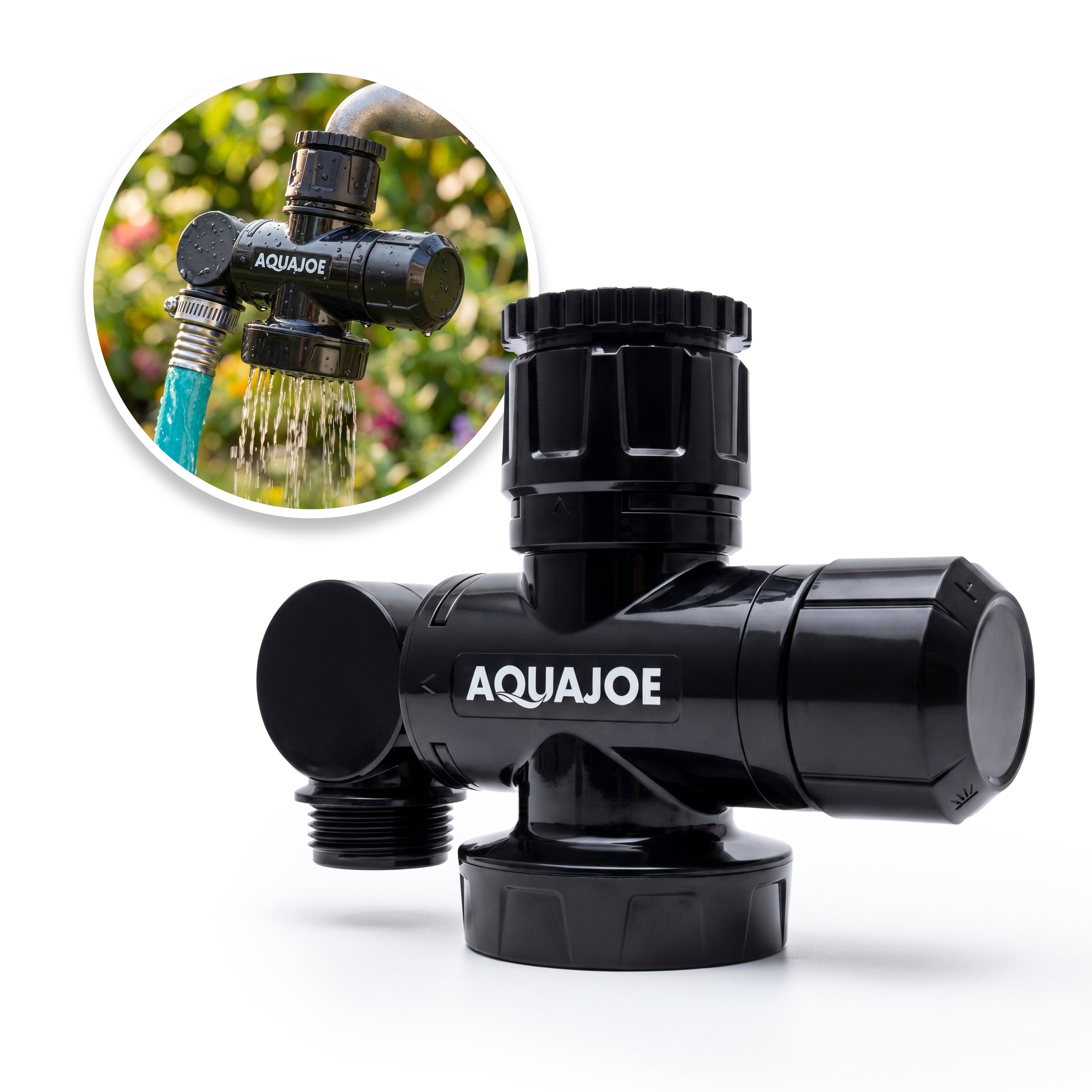 Aqua Joe Multi-Function Outdoor Faucet and Garden Hose Tap Connector | 3/4-Inch Thread Size