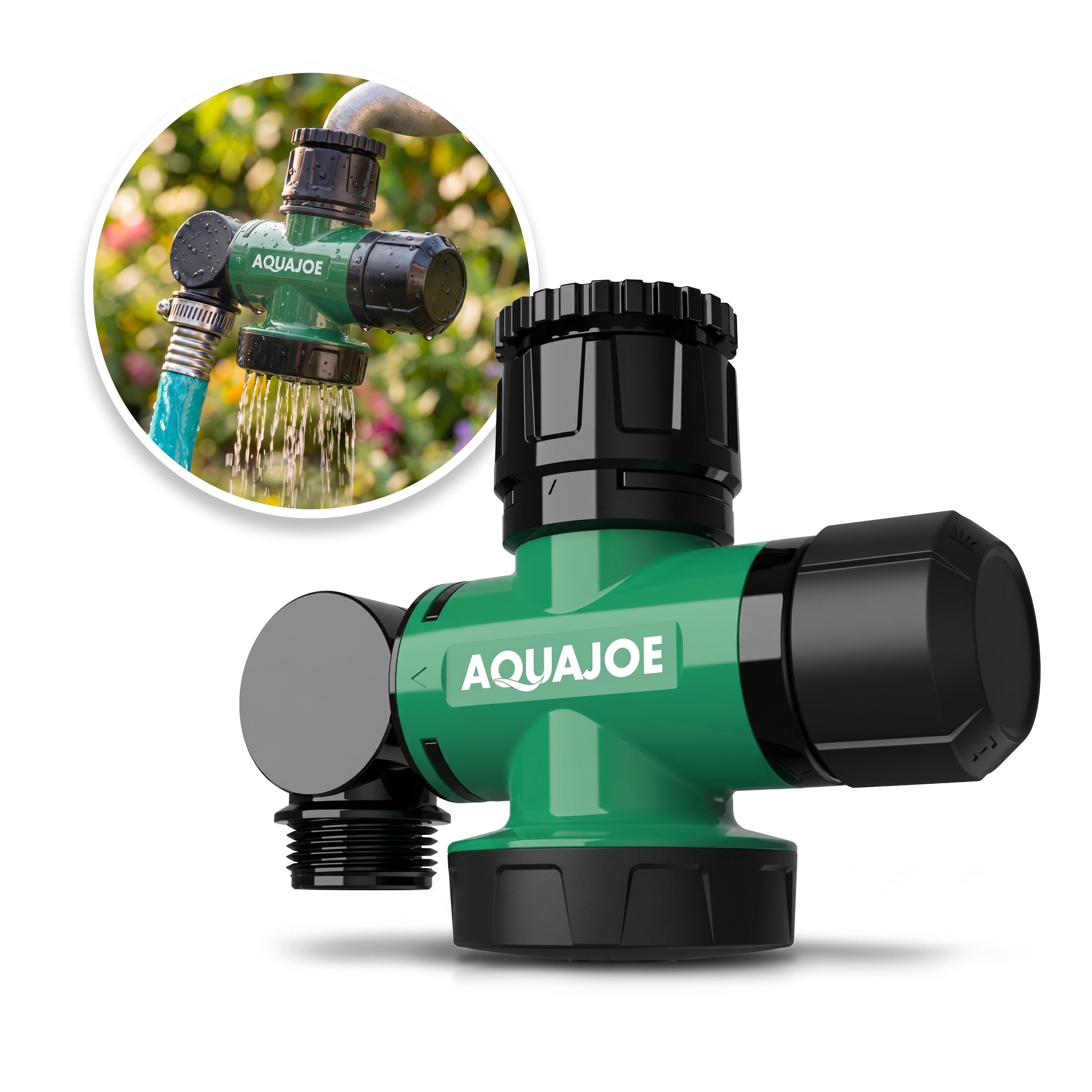 Aqua Joe Multi-Function Outdoor Faucet and Garden Hose Tap Connector | 3/4-Inch Thread Size