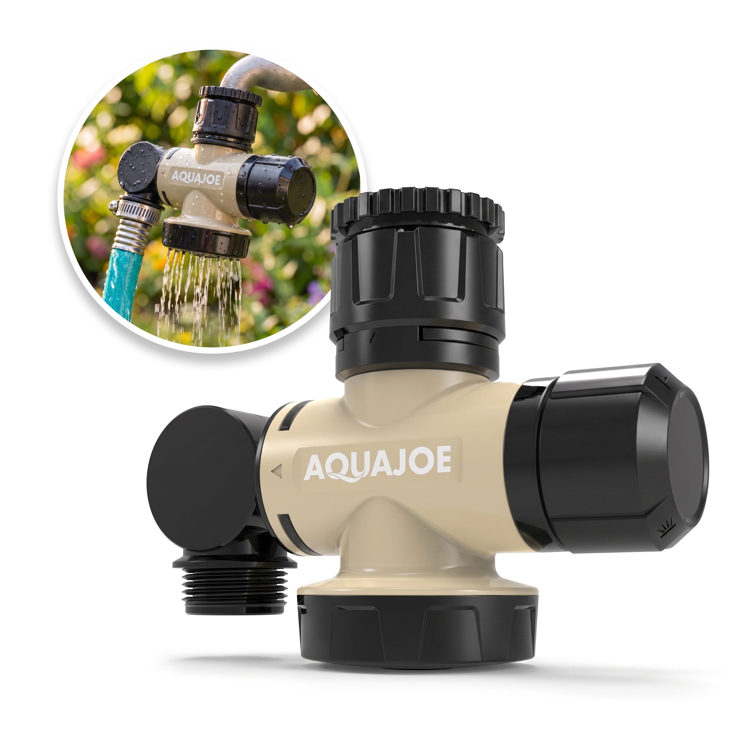 Aqua Joe Multi-Function Outdoor Faucet and Garden Hose Tap Connector | 3/4-Inch Thread Size