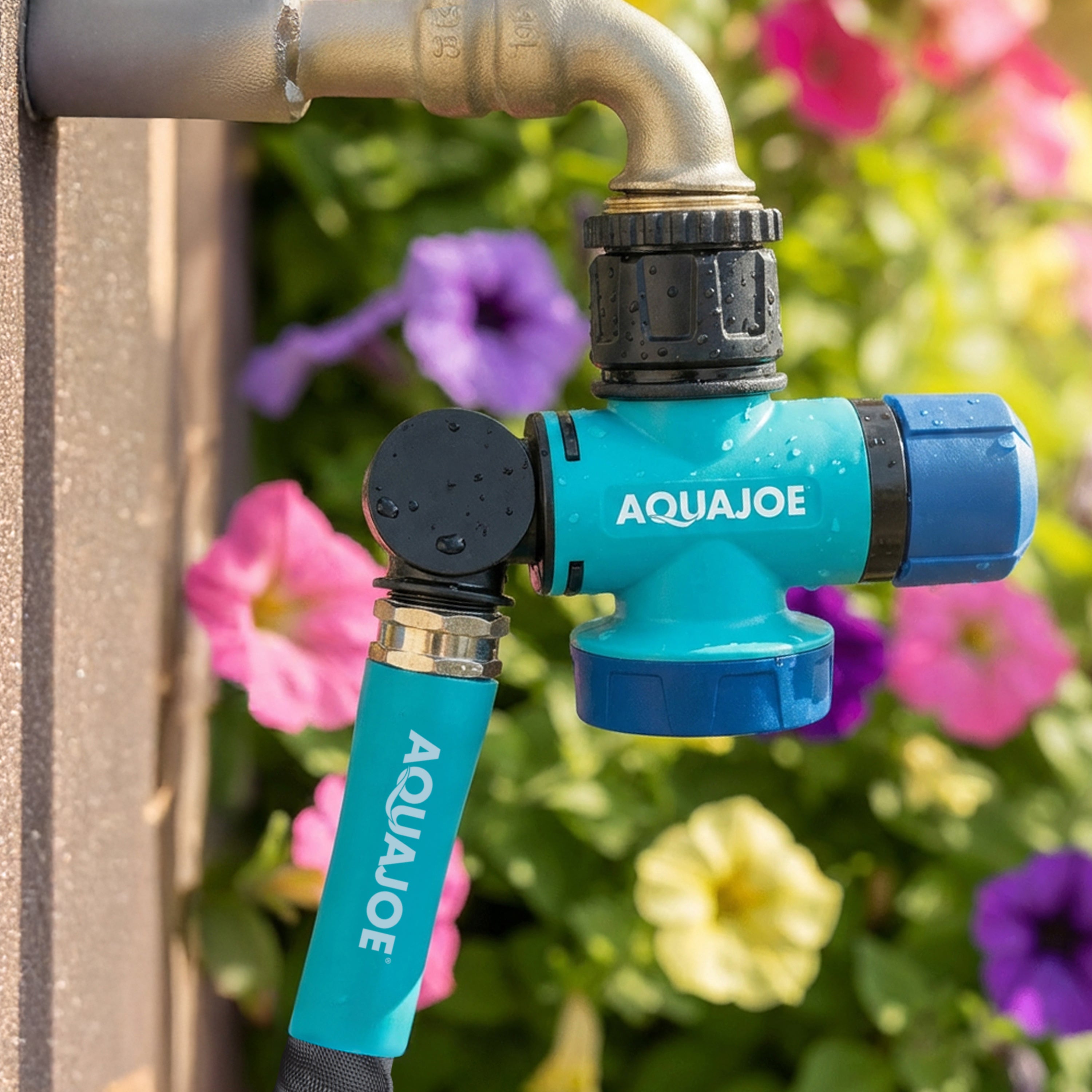 Aqua Joe Multi-Function Outdoor Faucet and Garden Hose Tap Connector | 3/4-Inch Thread Size