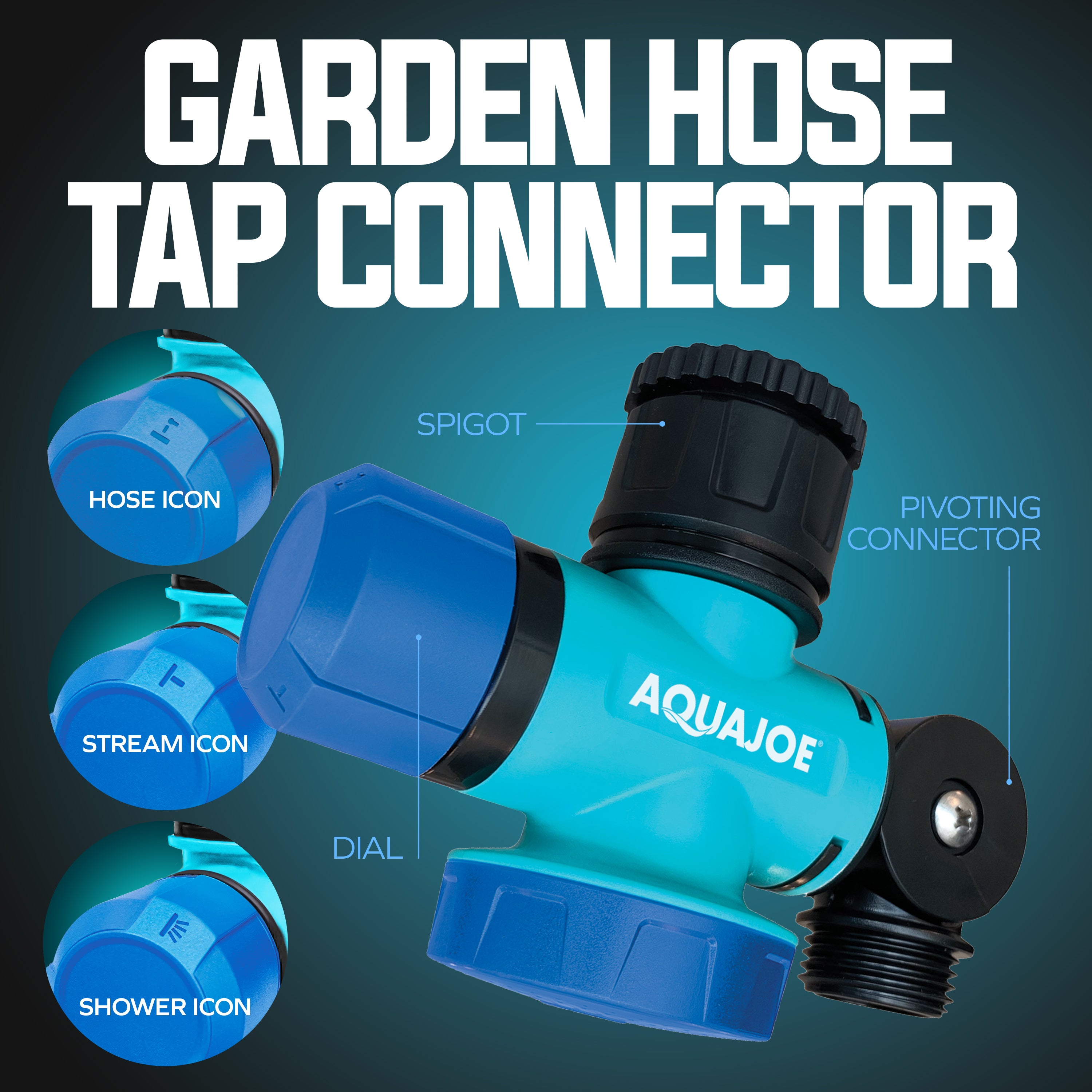 Aqua Joe Multi-Function Outdoor Faucet and Garden Hose Tap Connector | 3/4-Inch Thread Size